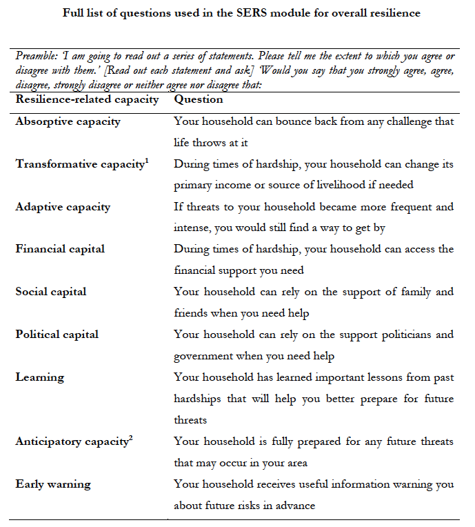 Example questions for the Subjectively Evaluated Resilience Score